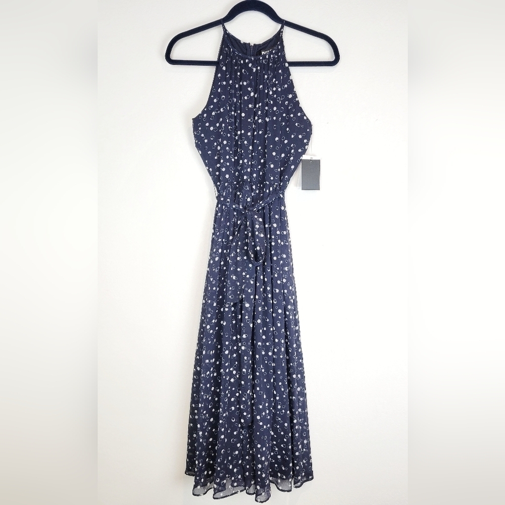 NWT DKNY Women's Printed Chiffon Belted Halter Midi Dress Size 2 - Picture 5 of 12